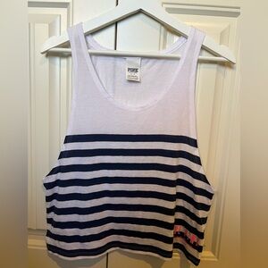 Victoria's Secret PINK White and Navy Striped Tank Top